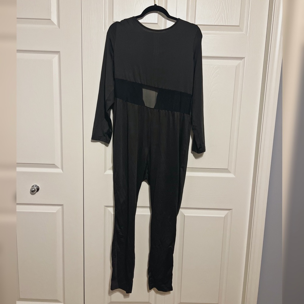 Black full body jumpsuit with midriff mesh cutout 3XL